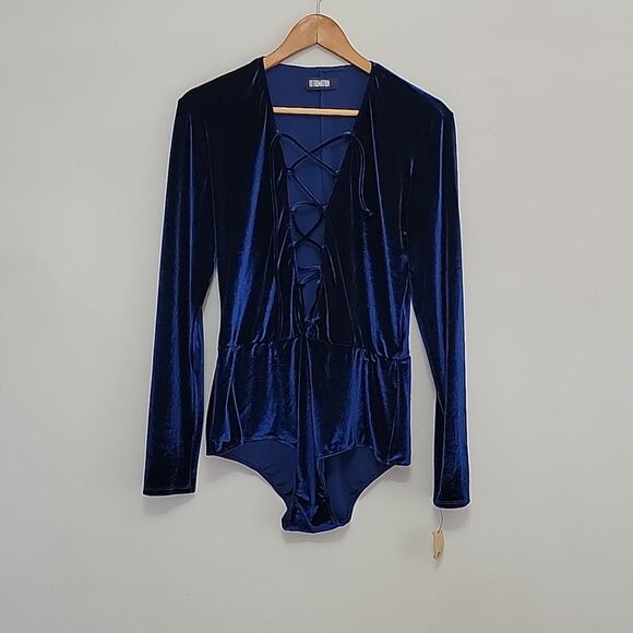 Reformation XL Avalon Bodysuit in Blue Velvet NWT - Picture 3 of 8